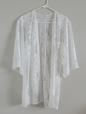 NWT Ardene White Lace Kimono Beach Summer Festival Cover-Up One Size
